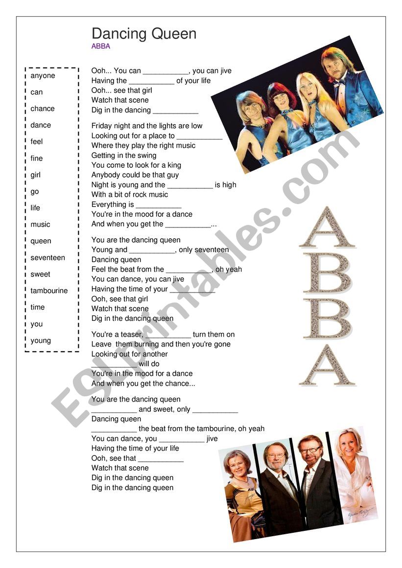 Dancing Queen - Abba worksheet