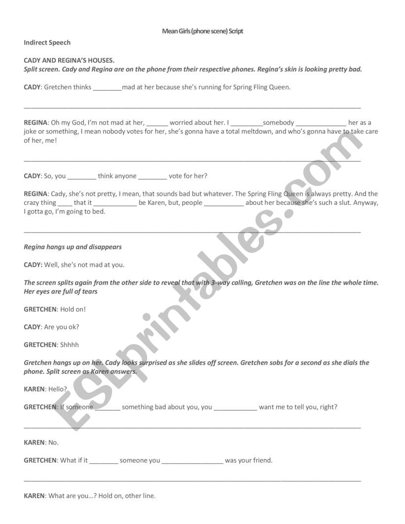 Reported Speech worksheet