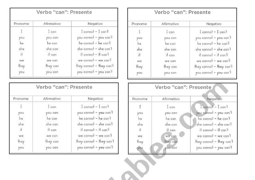 Modal Verbs - Can e Cant worksheet