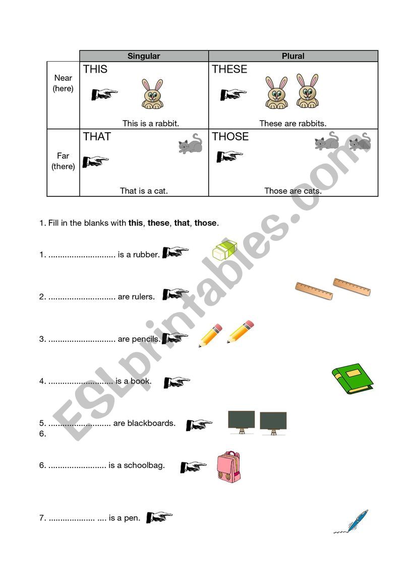 Demonstrative pronouns worksheet