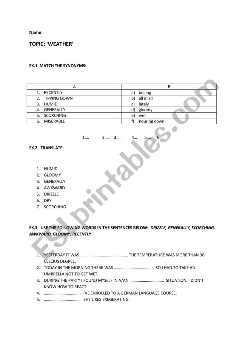 weather short test worksheet