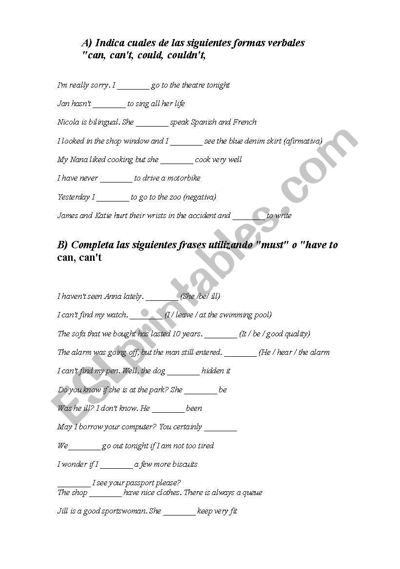 MODALS worksheet