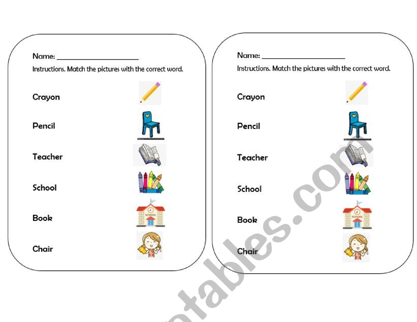 school supplies  worksheet