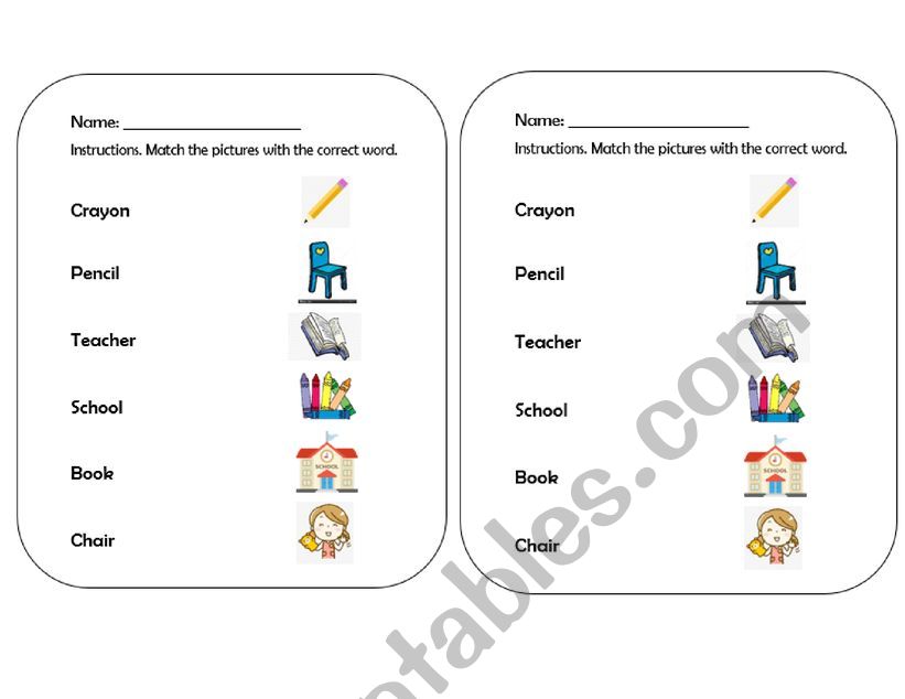 school supplies  worksheet