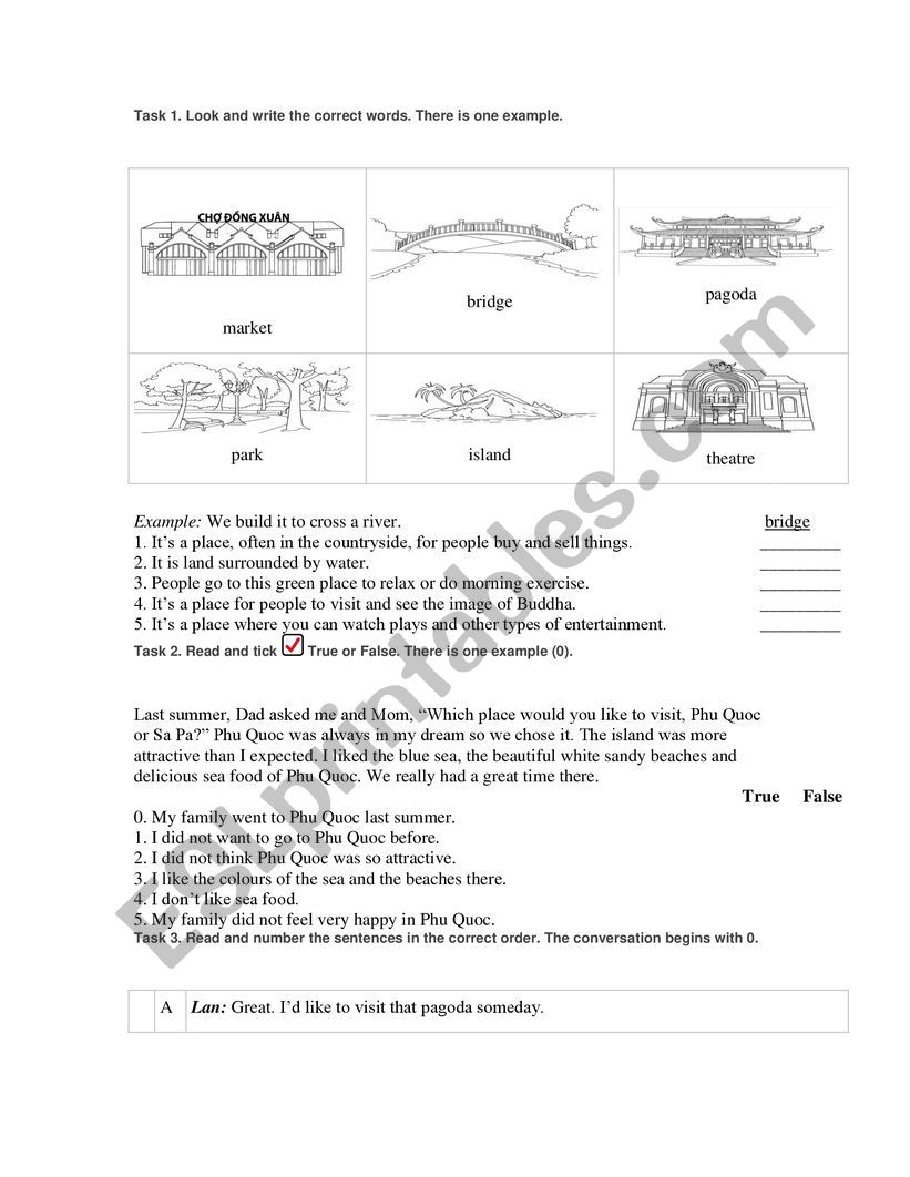 place worksheet