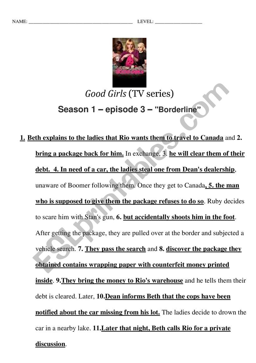 Good Girls series worksheet