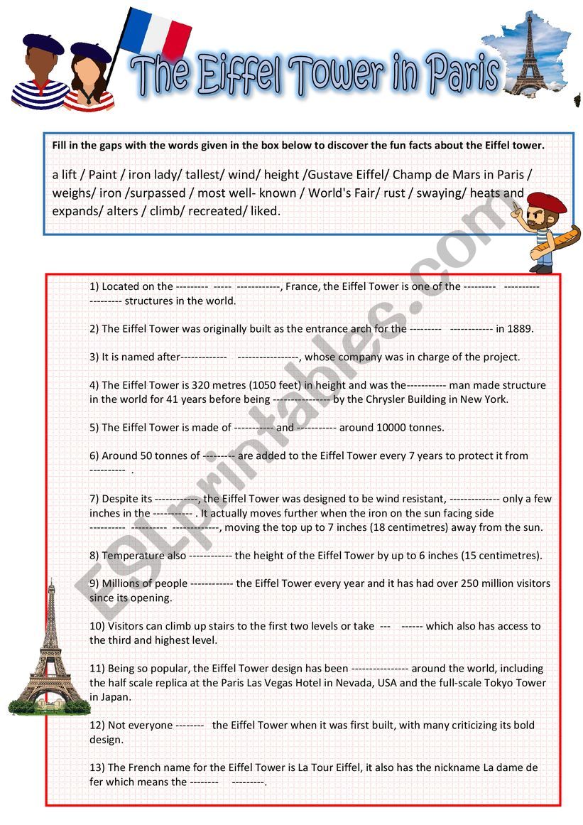 The Eiffel Tower in Paris 13 fun facts about it -Fill in the gaps + keys