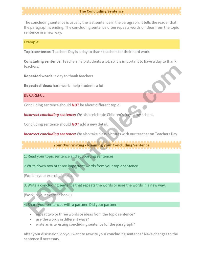 Writing a Paragraph 4 - The Concluding Sentence