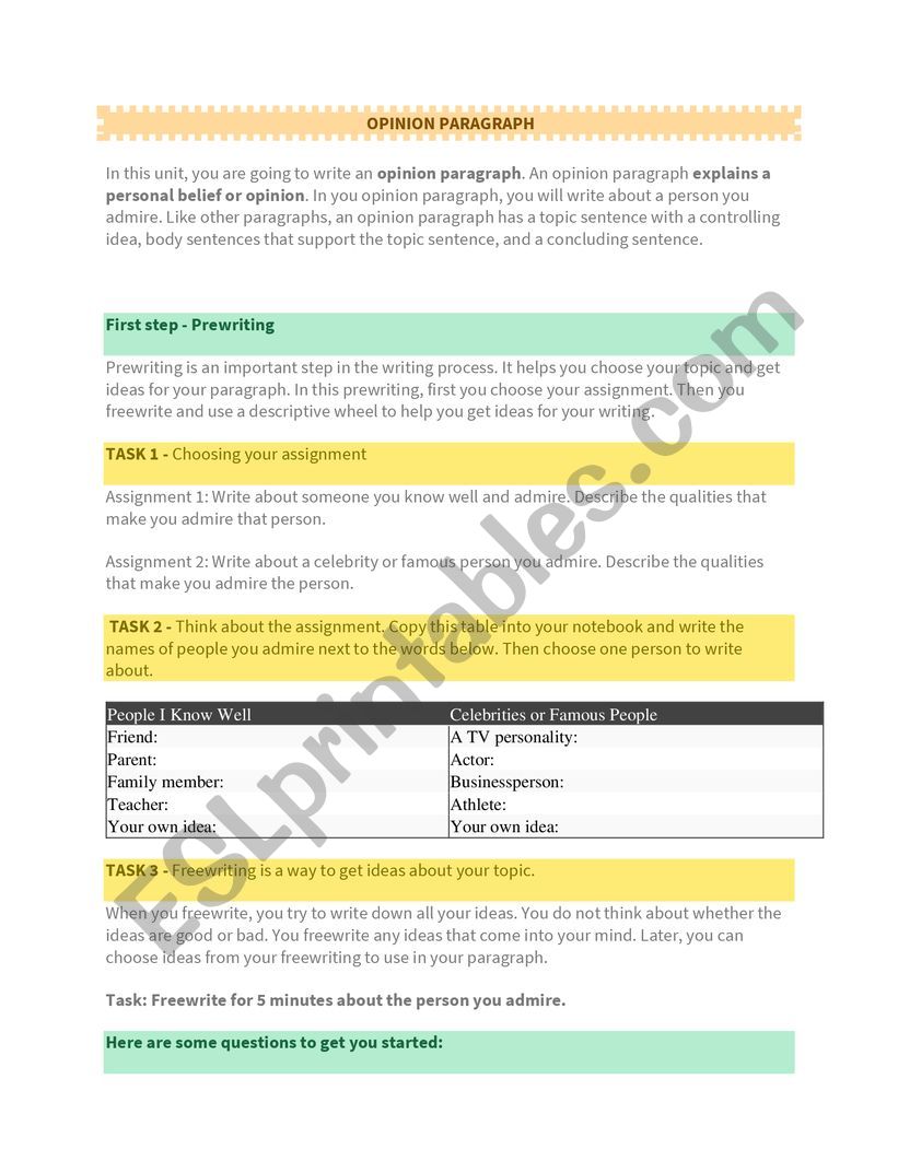 Writing an OPINION PARAGRAPH 1