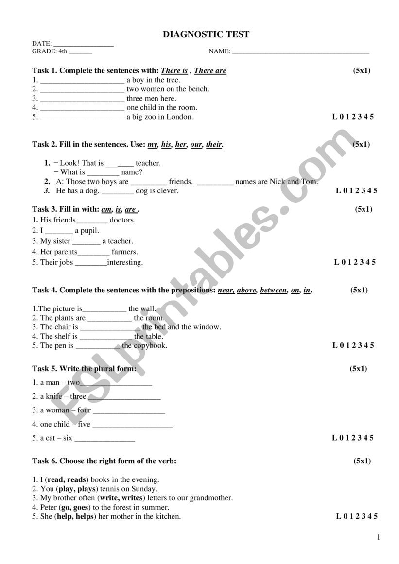 INITIAL TEST worksheet