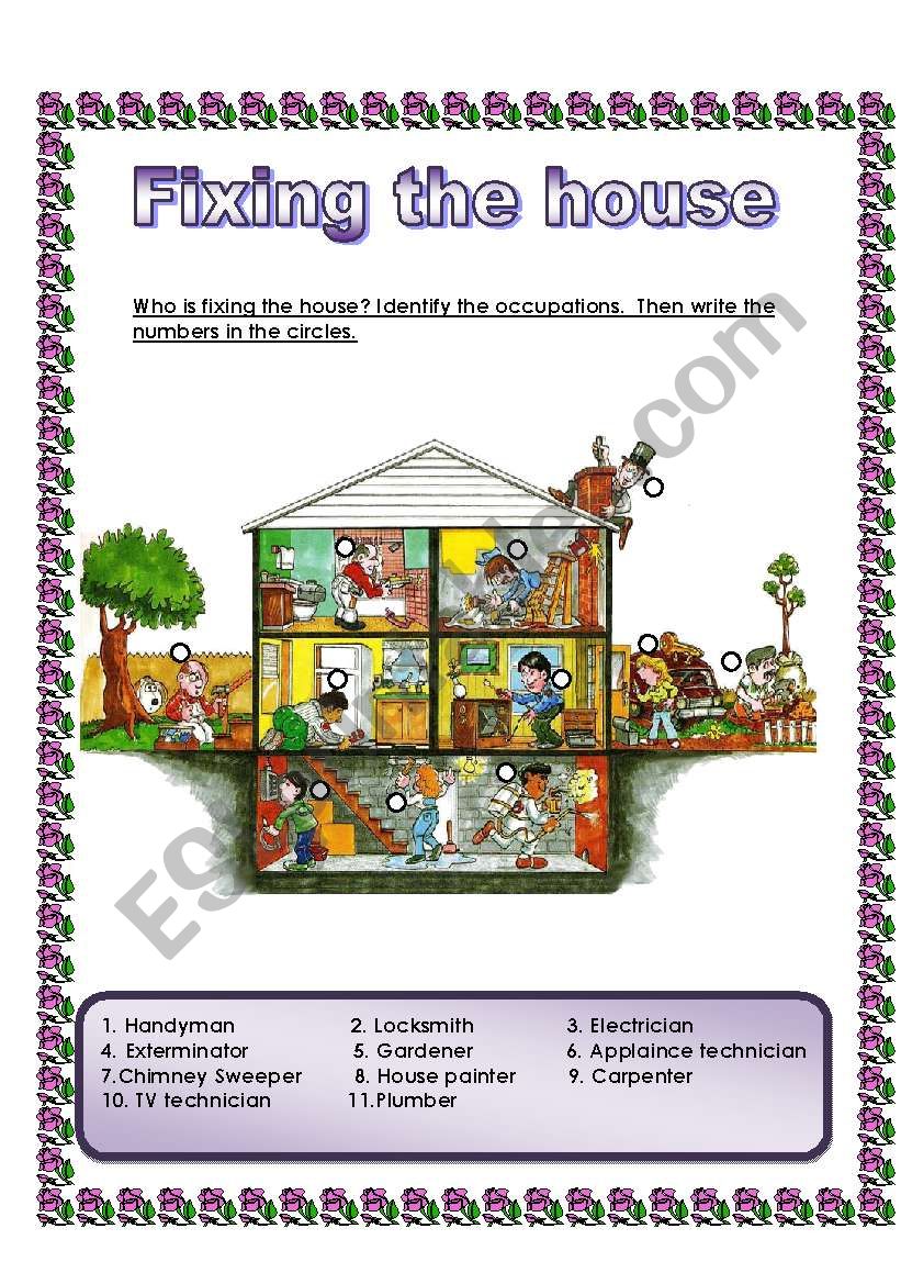 Fixing the house - occupations +present continuous + rooms of the house