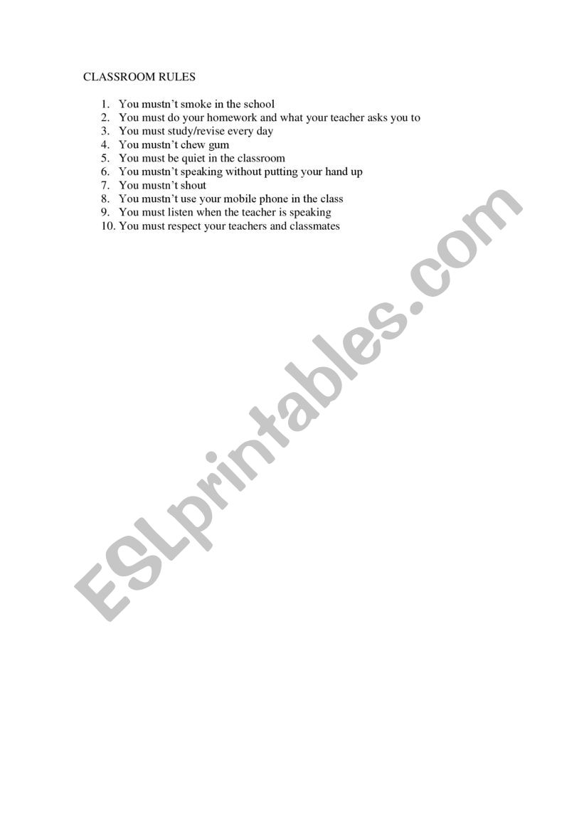 Classroom rules worksheet