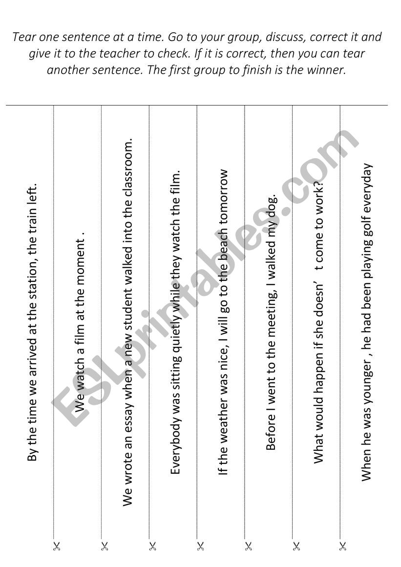 TEARABLE SENTENCES TO REVISE ALL VERBAL TENSES