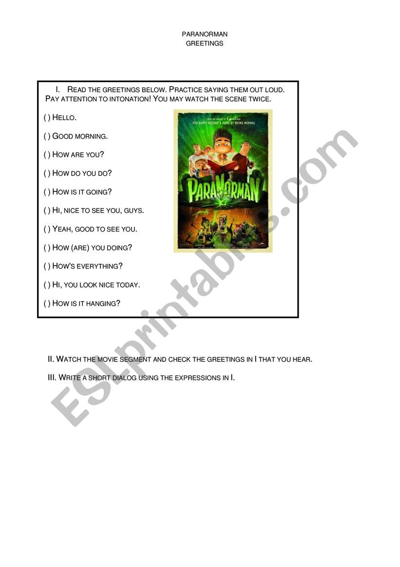 movie worksheet greetings worksheet