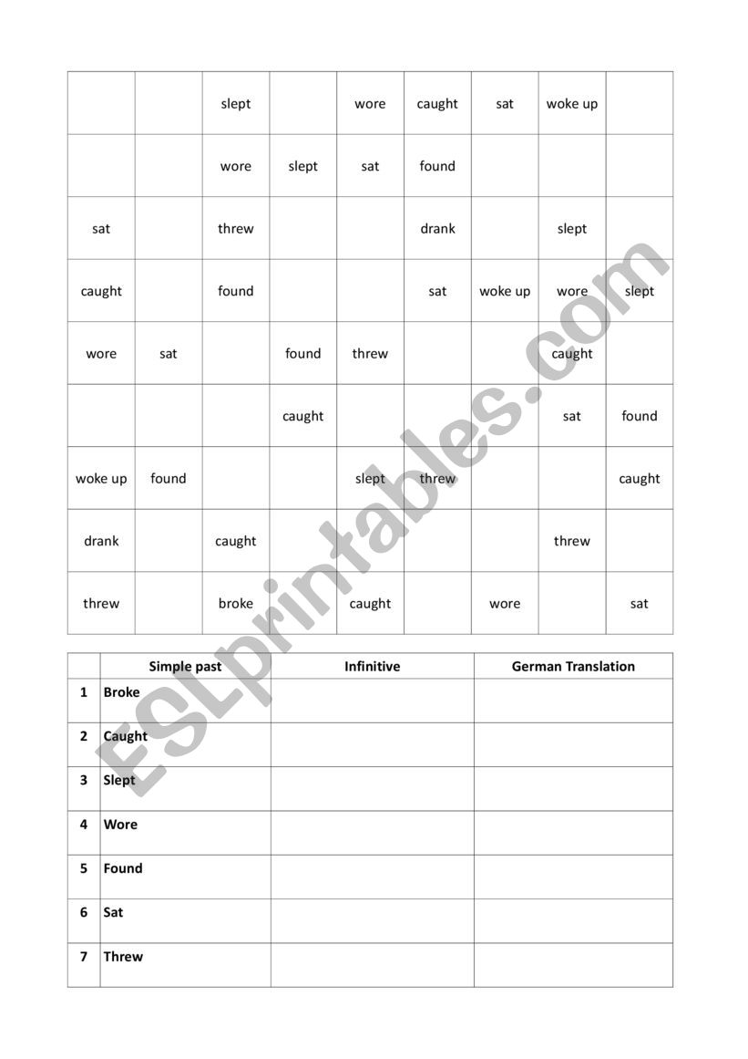 Sudoku Irregular Verbs worksheet