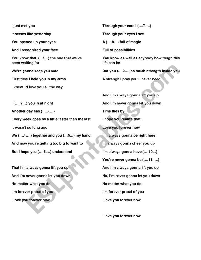 forever now song for Michele Buble worksheet