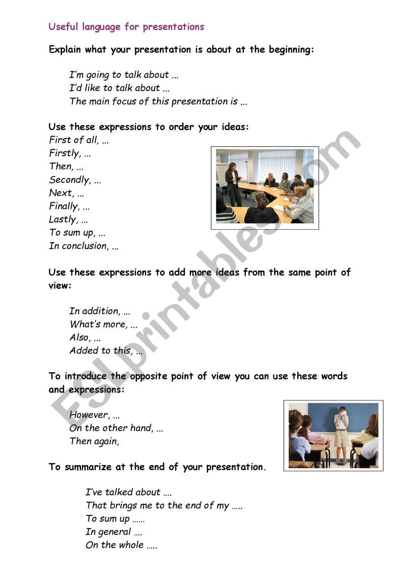 formal language to structure a presentation