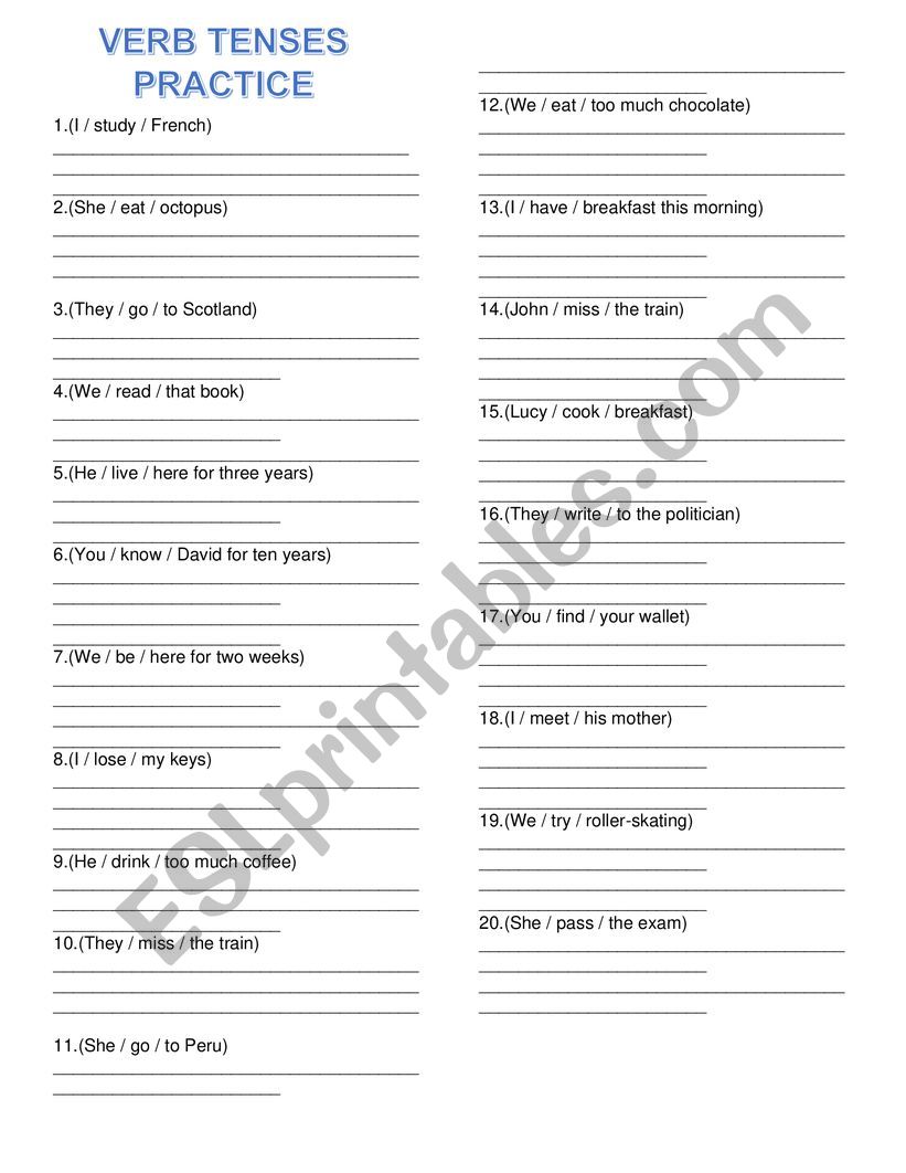 Verbs practice worksheet