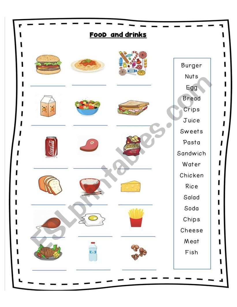Food and drinks worksheet