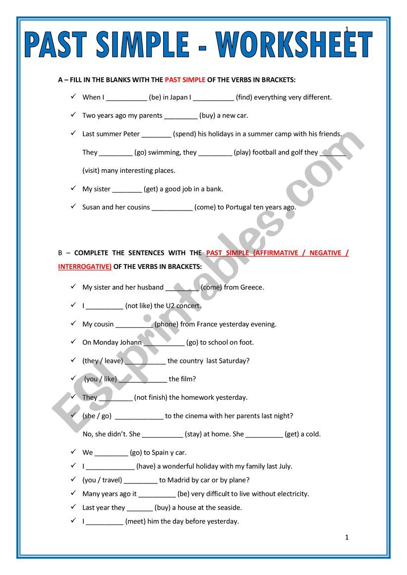 past simple worksheet