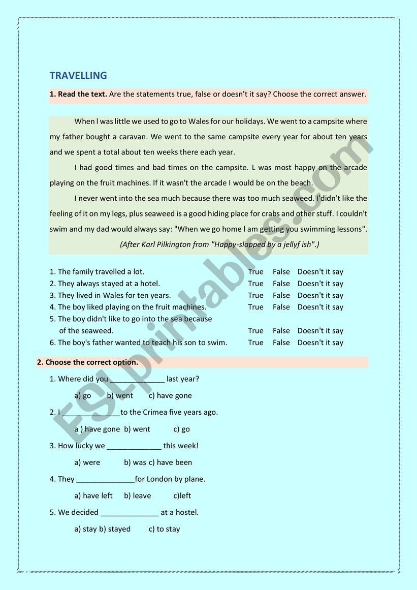 TRAVELLING worksheet