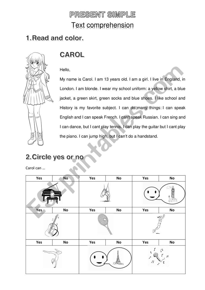 Present simple - Carol worksheet
