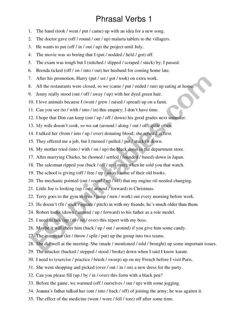 Phrasal verbs worksheet
