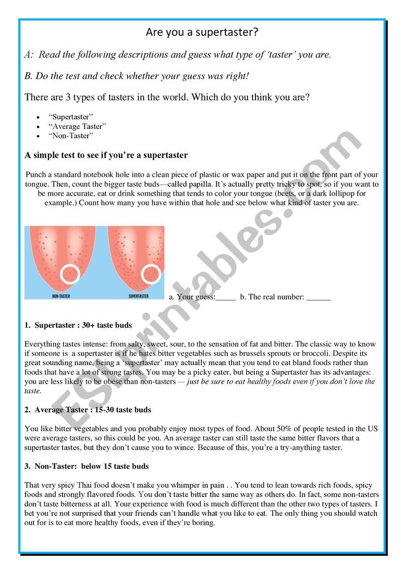 Are YOU a supertaster? worksheet