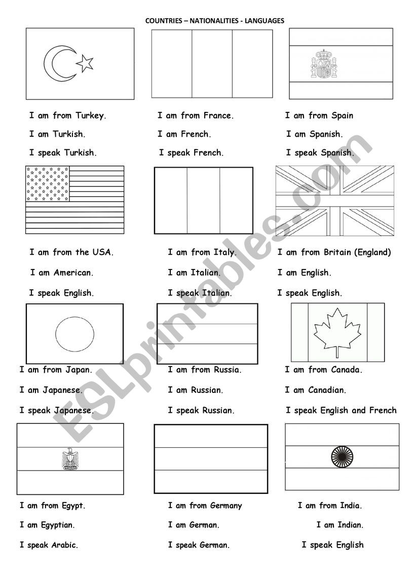 countries and nationalities worksheet