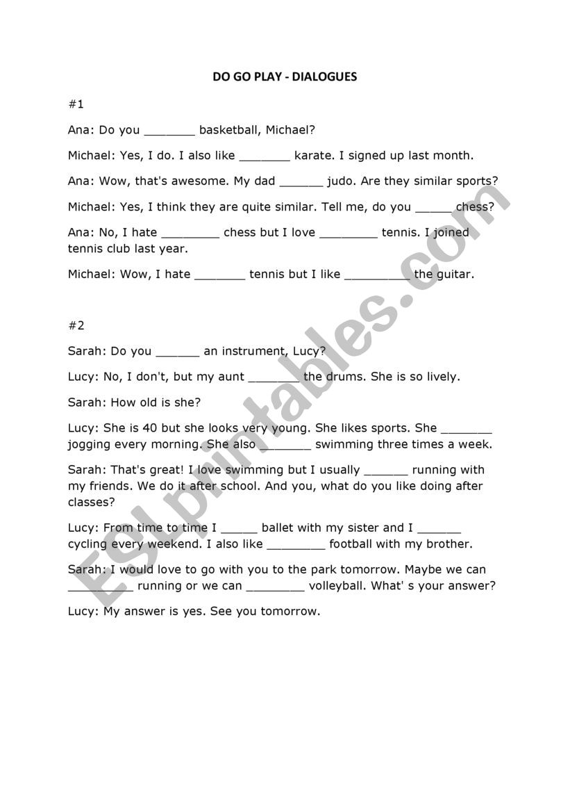 DO, GO, PLAY  worksheet