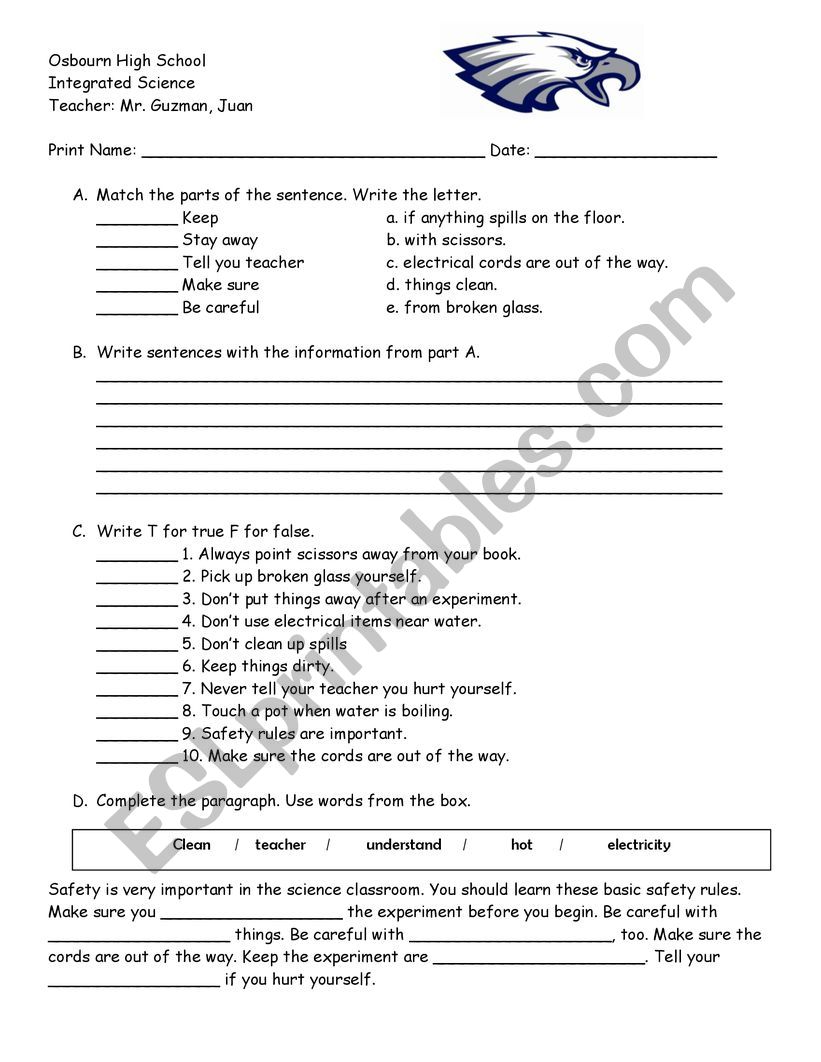 Safety Rules worksheet