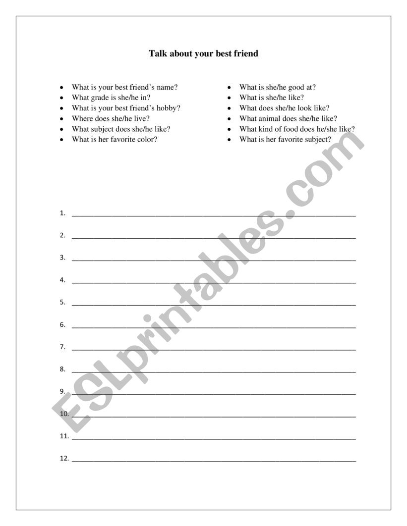 Introducing friends worksheet