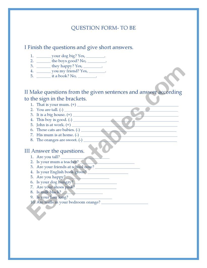 Question form-TO BE  worksheet