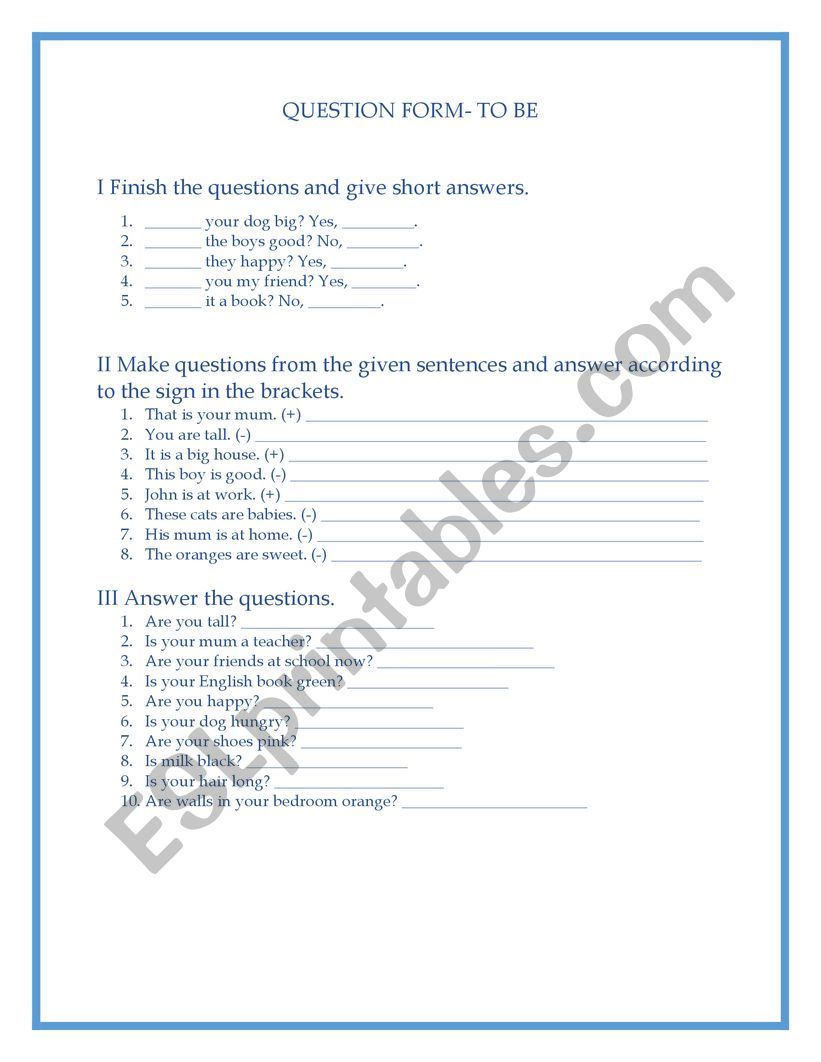 Question form-TO BE  worksheet
