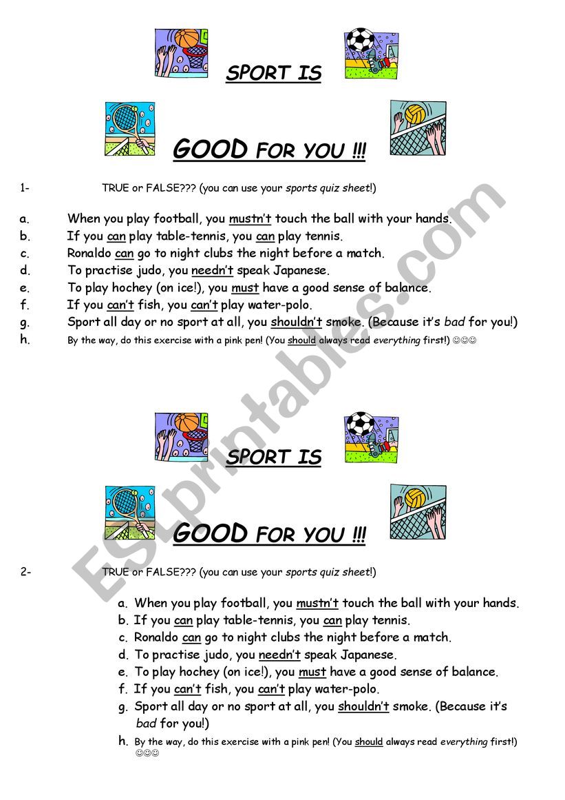 Sport is good for you worksheet