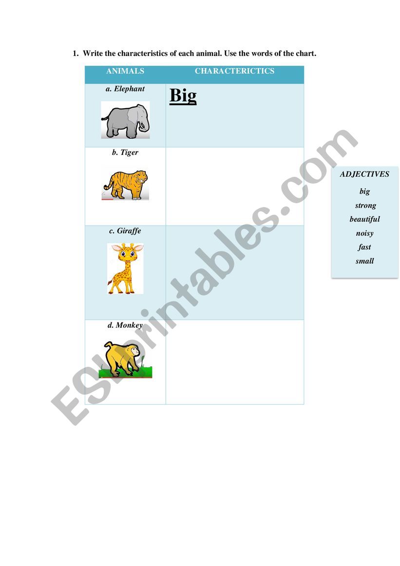 Adjectives worksheet