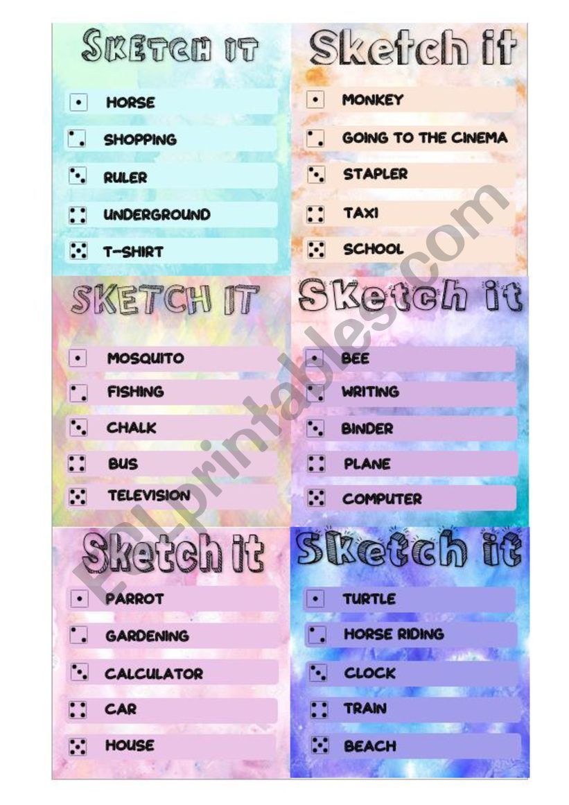 Sketch it - Game - Set 4/4 worksheet