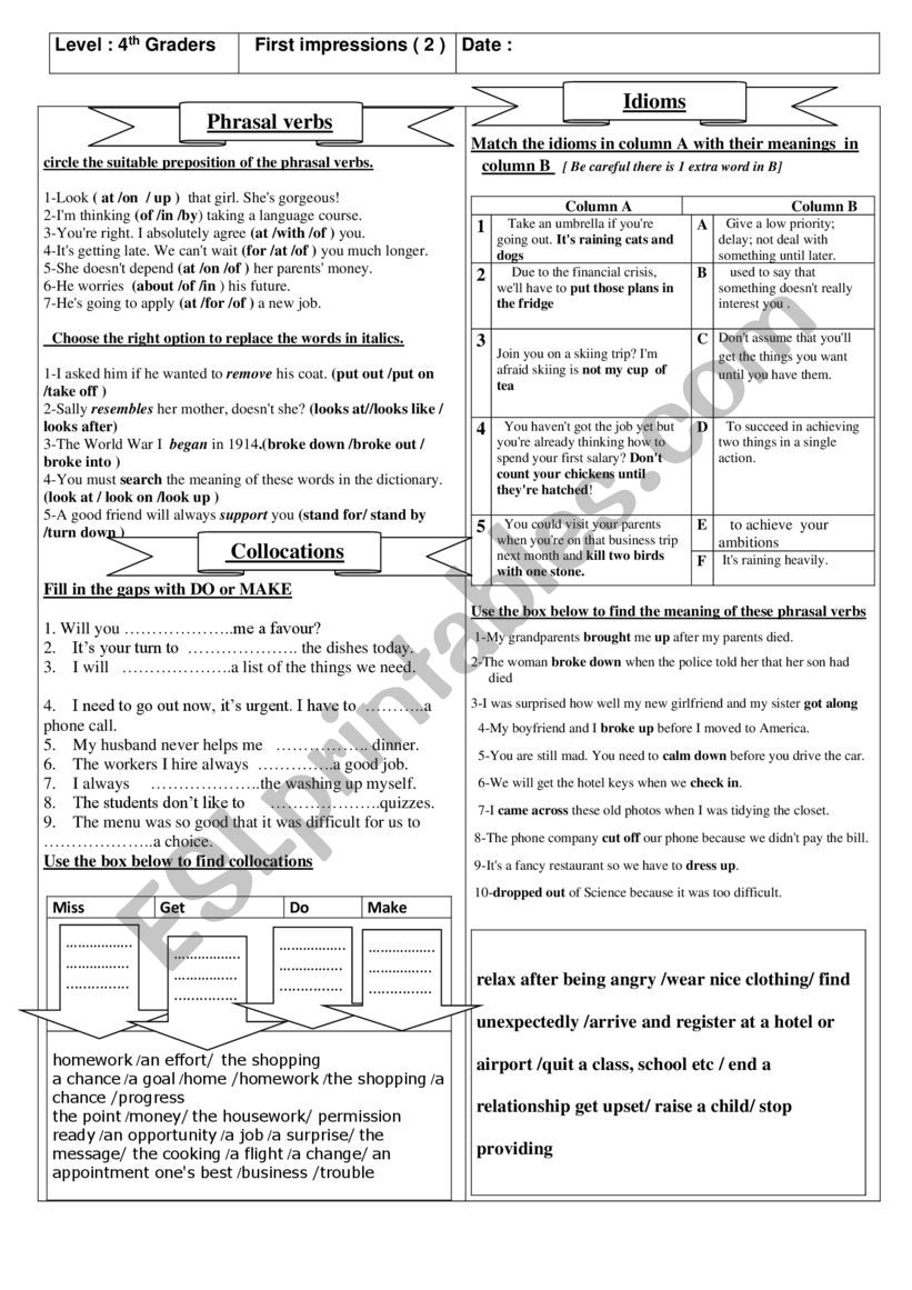 bac First Imressions worksheet