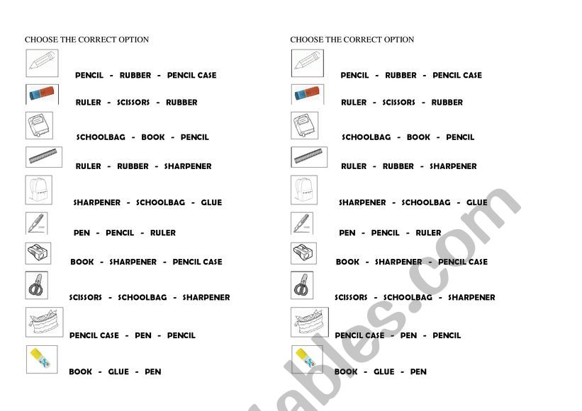 School objects worksheet