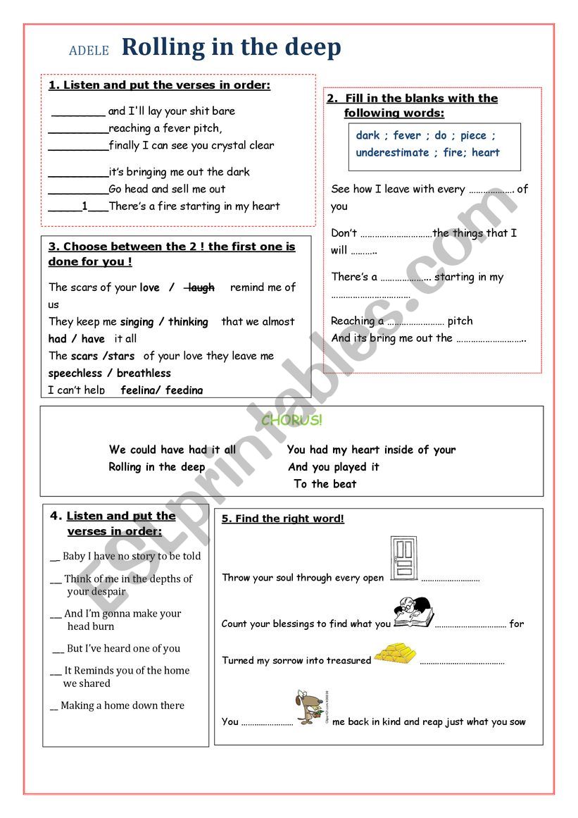 Rolling in the deep: English ESL worksheets pdf & doc