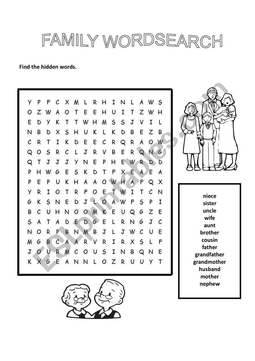 Family wordsearch worksheet