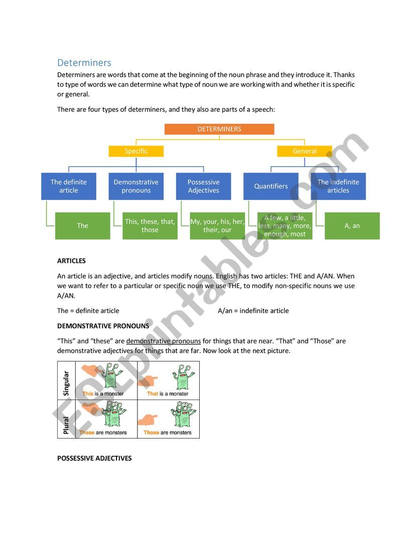 DETERMINERS worksheet