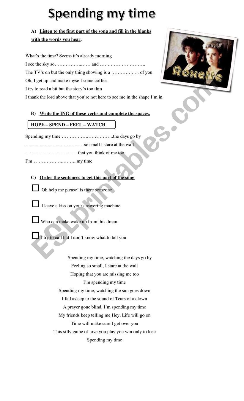 spending my time song worksheet