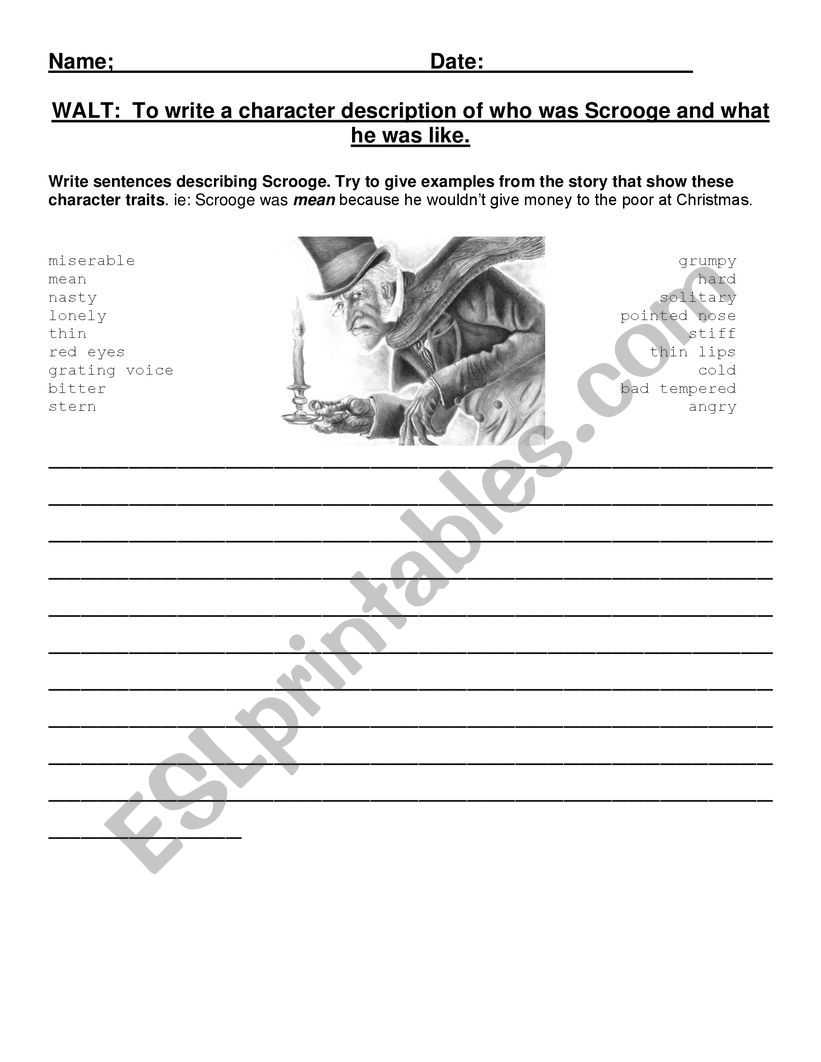 Scrooge description  worksheet