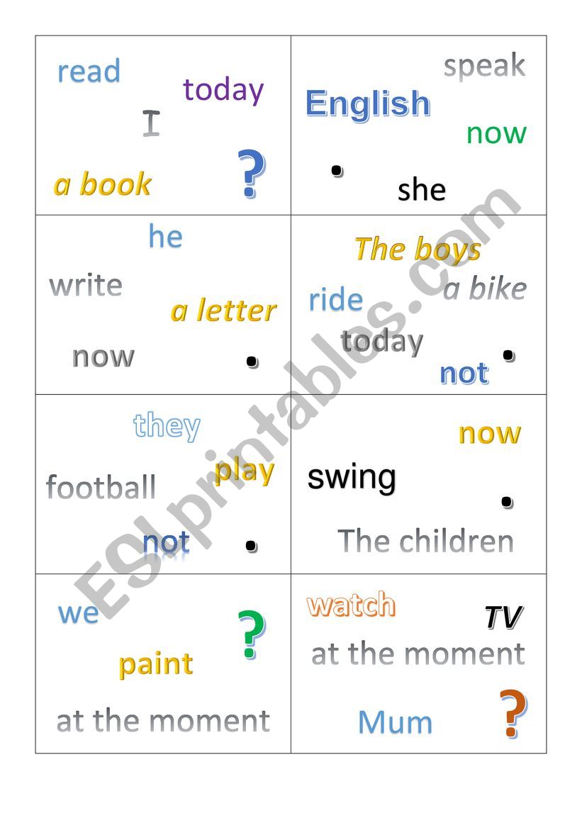 Present Continuous. Cards. worksheet