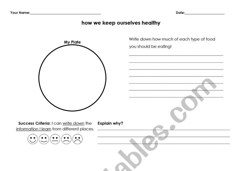 how to eat healthy worksheet