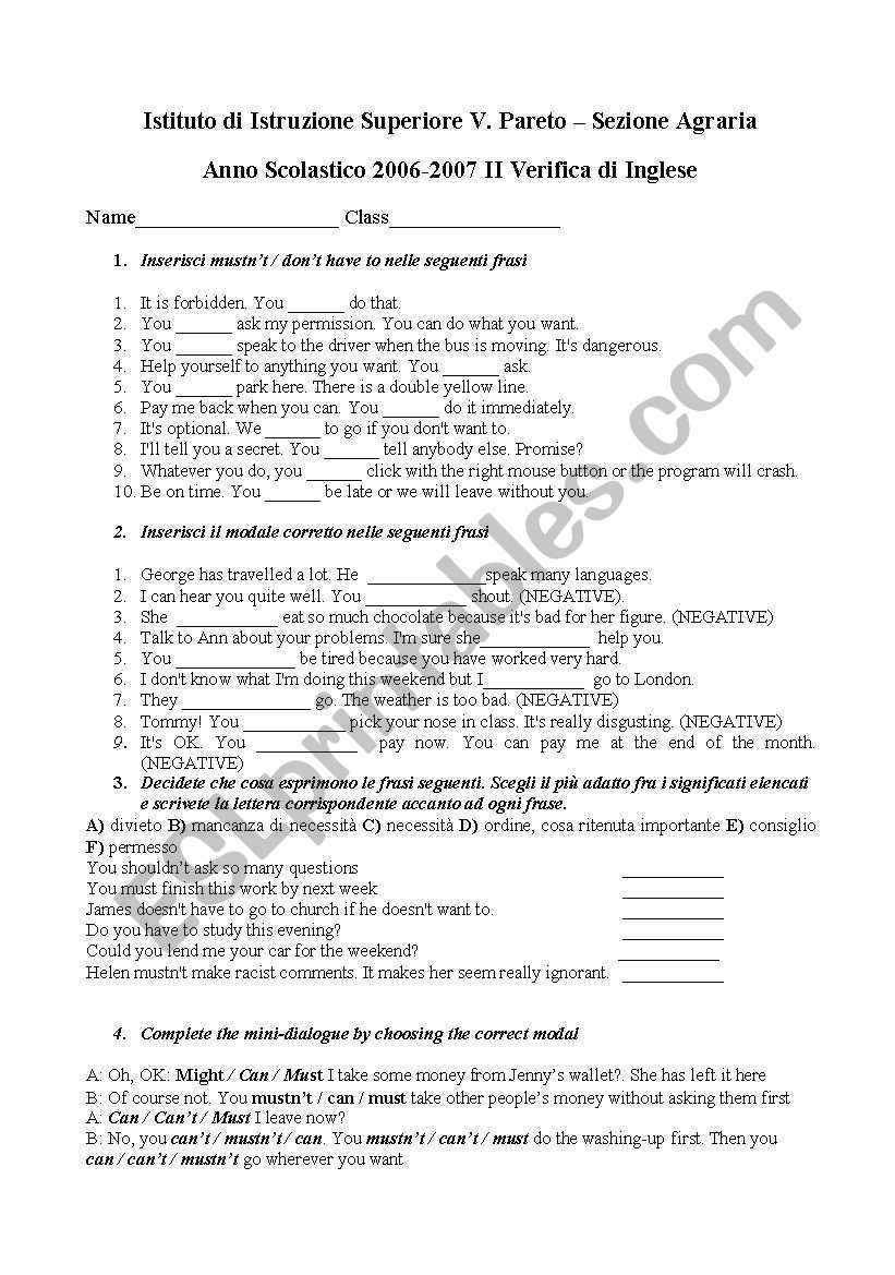 modals worksheet