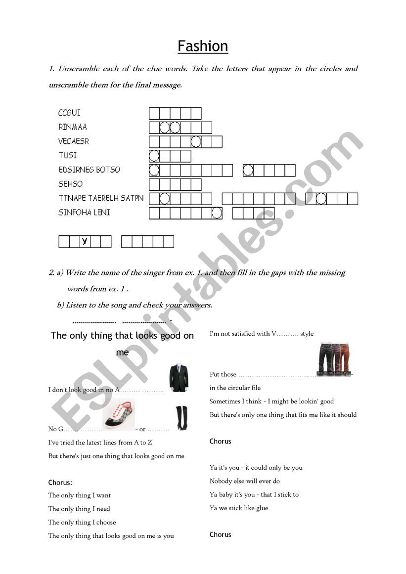 Fashion worksheet
