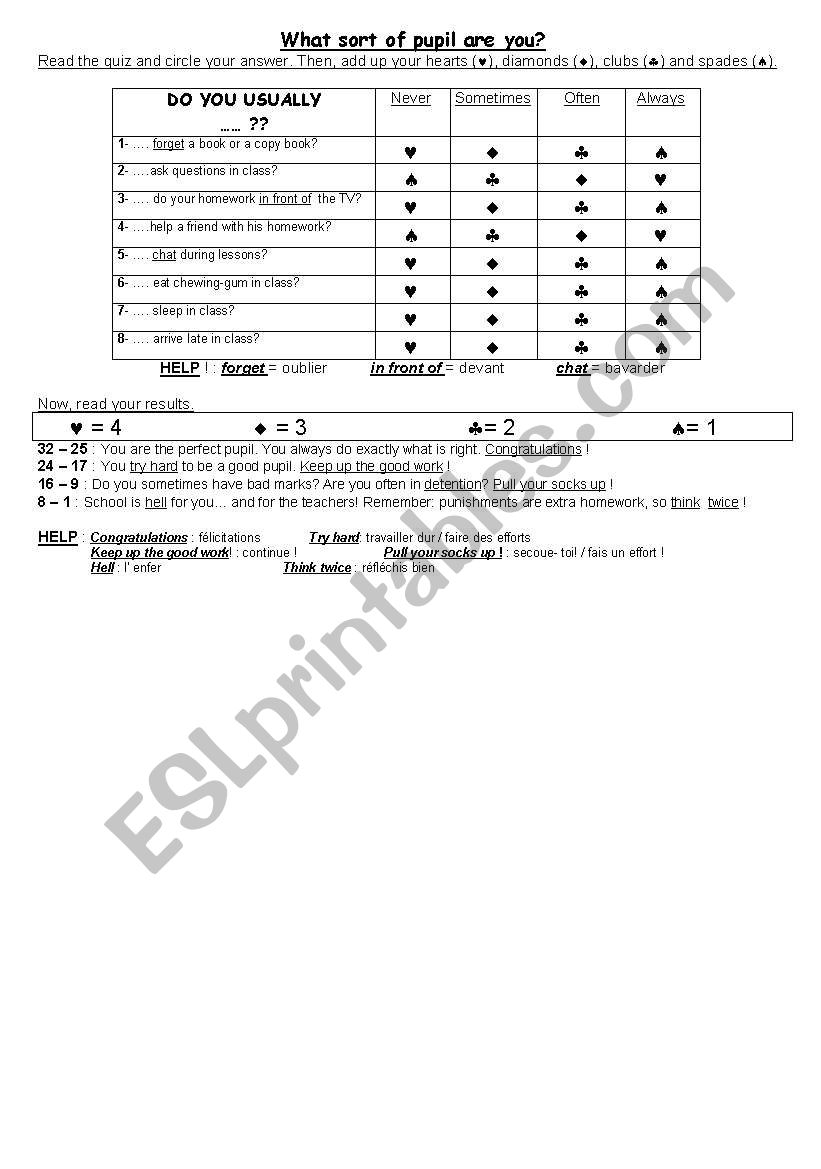 what sort of pupil are you worksheet