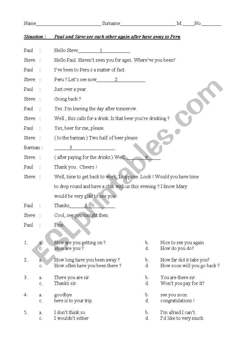 Conversation Test worksheet